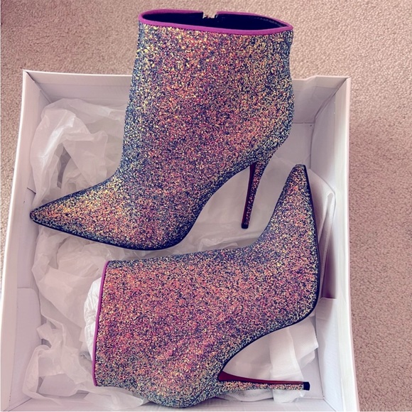 L’Intervalle Lucia pink iridescent glitter stiletto bootie - Picture 2 of 12
